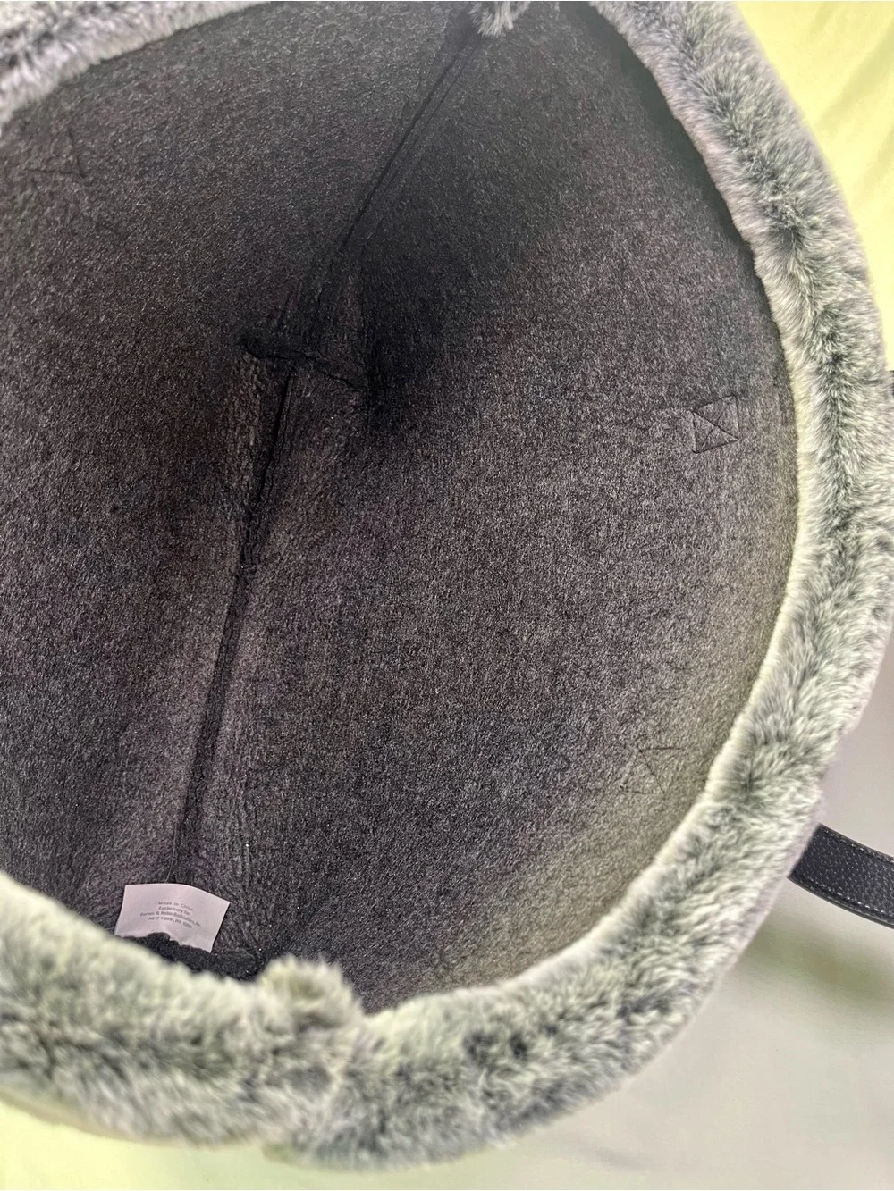 Barnes & Noble Gray Faux-Fur Trim Large Felt Tote with Black Handles
